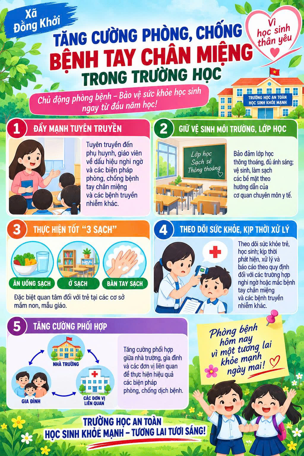 ĐỒNG KHỞI TĂNG CƯỜNG PHÒNG, CHỐNG BỆNH TAY CHÂN MIỆNG TRONG TRƯỜNG HỌC