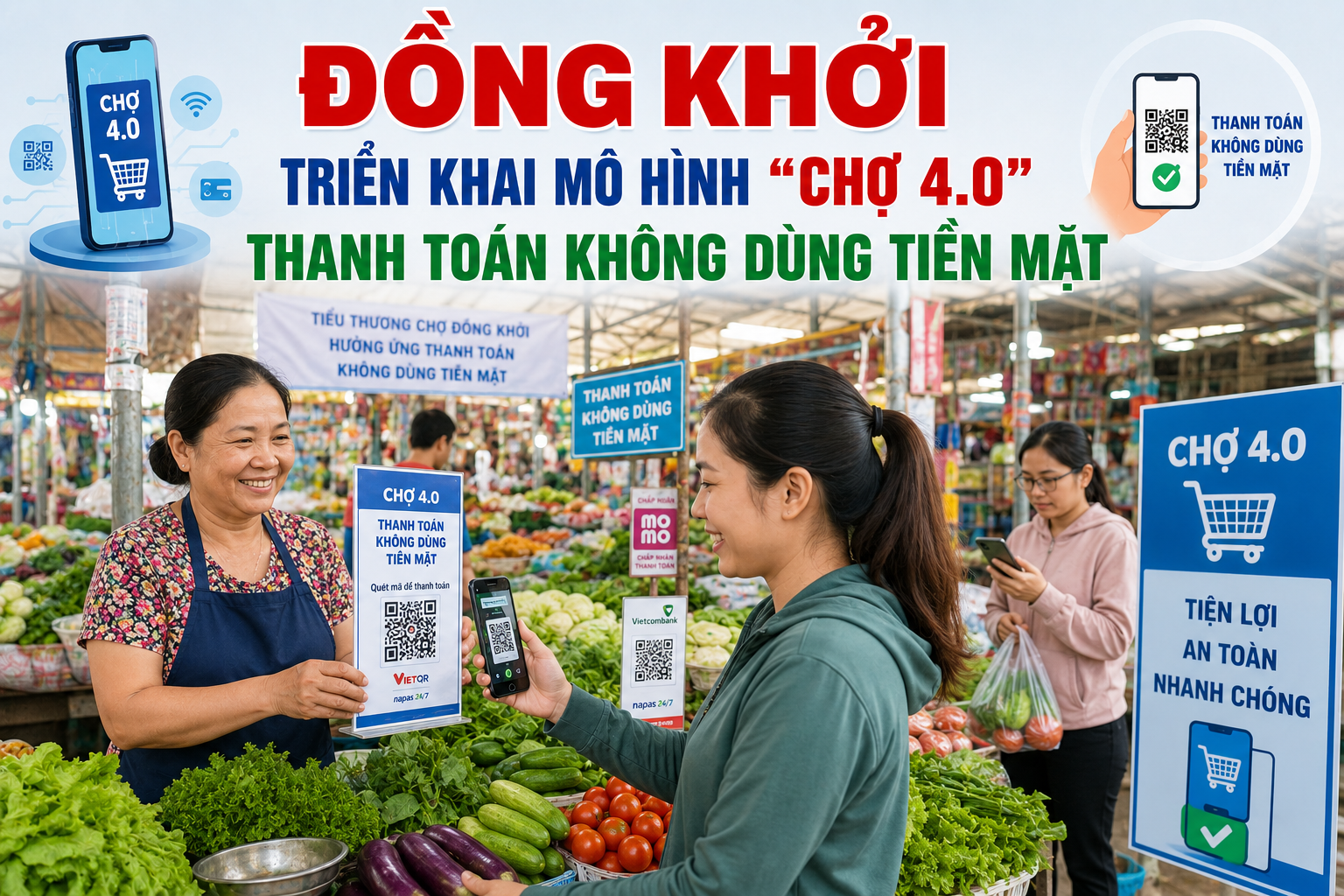 ĐỒNG KHỞI TRIỂN KHAI MÔ HÌNH “CHỢ 4.0” THANH TOÁN KHÔNG DÙNG TIỀN MẶT
