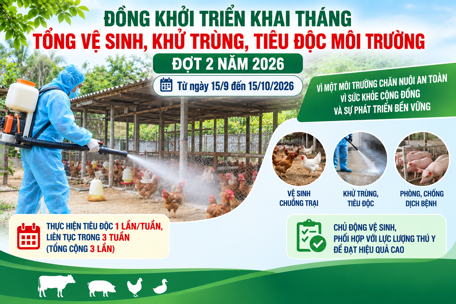ĐỒNG KHỞI TRIỂN KHAI THÁNG TỔNG VỆ SINH, KHỬ TRÙNG, TIÊU ĐỘC MÔI TRƯỜNG ĐỢT 2 NĂM 2026