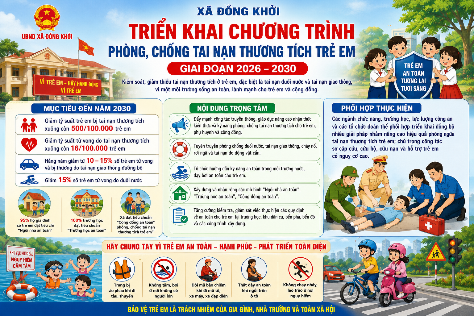 Xã Đồng Khởi triển khai Chương trình phòng, chống tai nạn thương tích trẻ em giai đoạn 2026 – 2030
